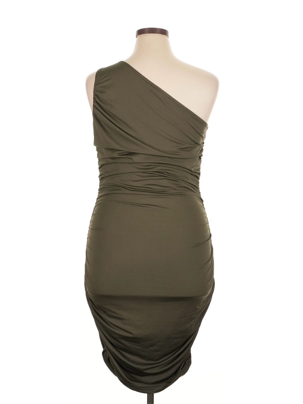 NWT Prettygarden Olive One Shoulder Rouched Midi Cocktail Party Dress Sz Small